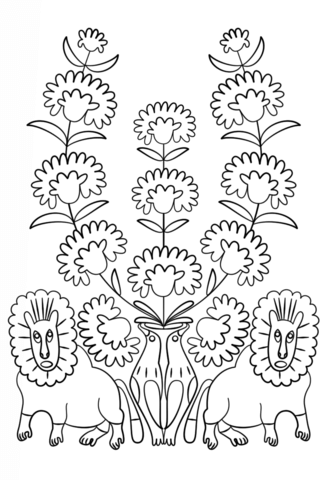 Red Poppies By Maria Prymachenko Coloring Page